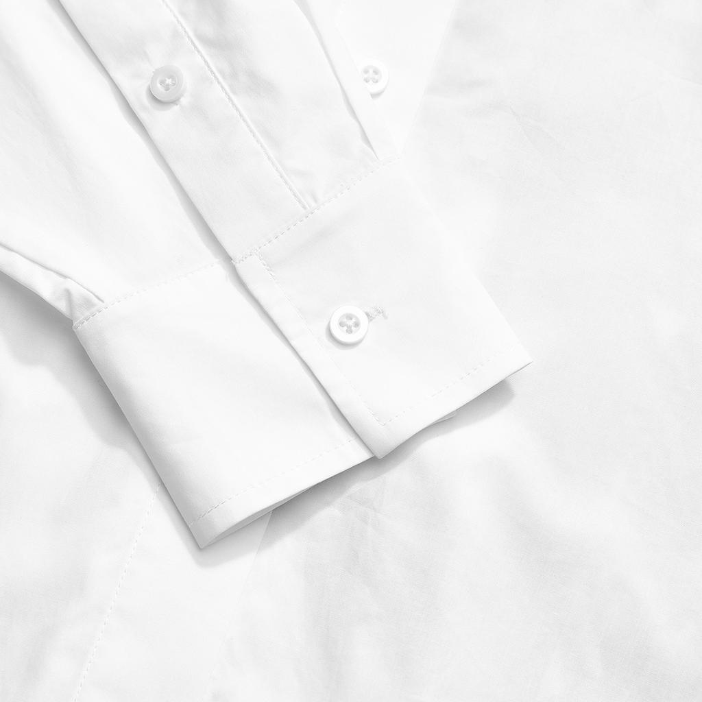 FILA Plant Print Fashion Casual Loose Woven Polo Long Sleeve Shirt Women shirts White F11W328401FWT