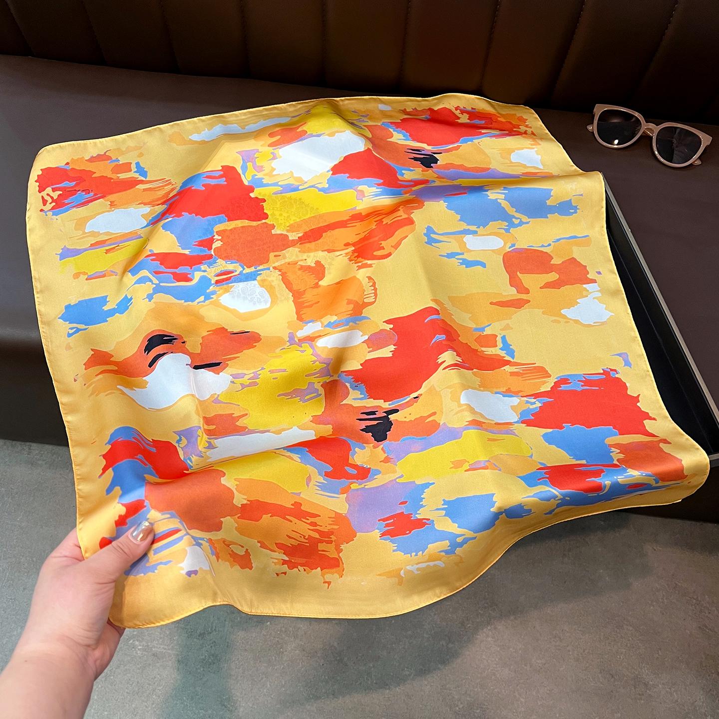 Women S Summer Thin Gradient Printed Square Scarf Versatile Decorative Neck Scarf 6565cm жёлтый