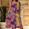 Women Plus Size Round Neck Sleeveless Short Dress Ethnic Paisley Floral Striped Print Lightweight Summer Loose Dress