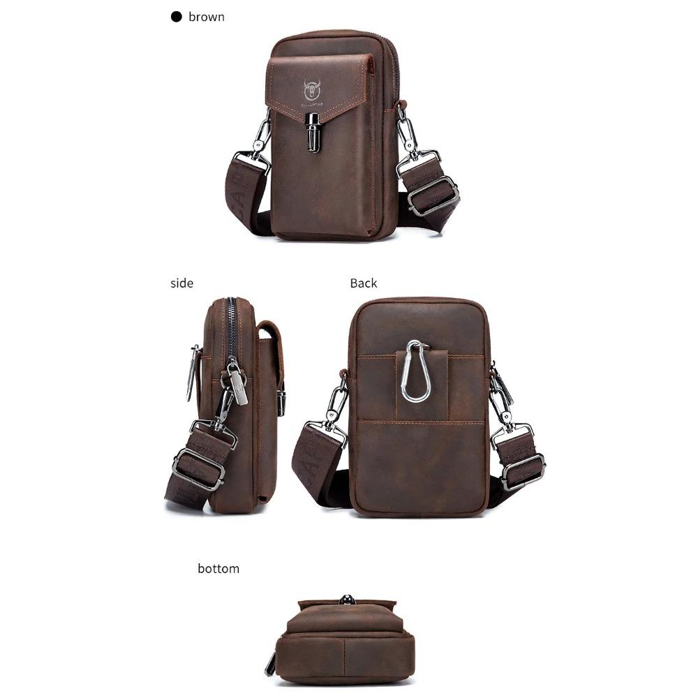 BULLCAPTAIN Men's Genuine Leather Crossbody Phone Bag Vintage Cowhide Mini Shoulder Bag Casual Travel Sling Pouch Waist bag