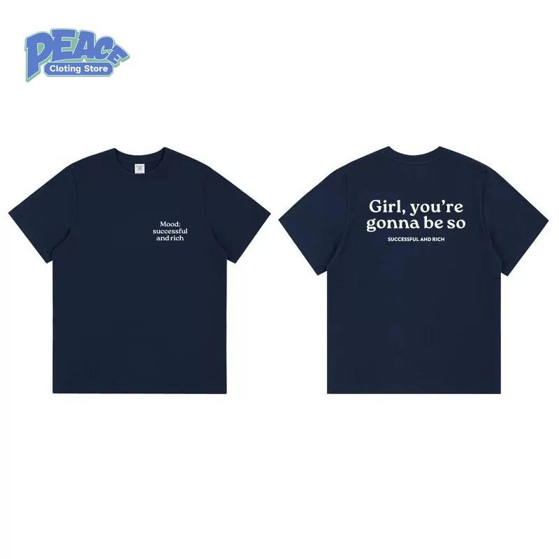 

Будь таким успешным и богатым Принтованная футболка для мужчин и женщин 100% хлопок Летняя мода Повседневный удобный топ с круглым вырезом Y2K XXXL темно-синий