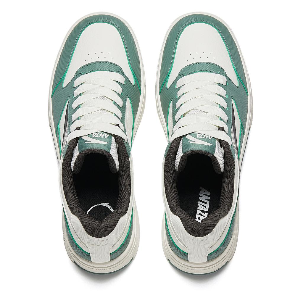 Anta Street Fun Sports Casual Height Increasing Wear Resistant Lightweight Non Slip Low Top Skate Shoes Men Skate Shoes White Green 912518007-4