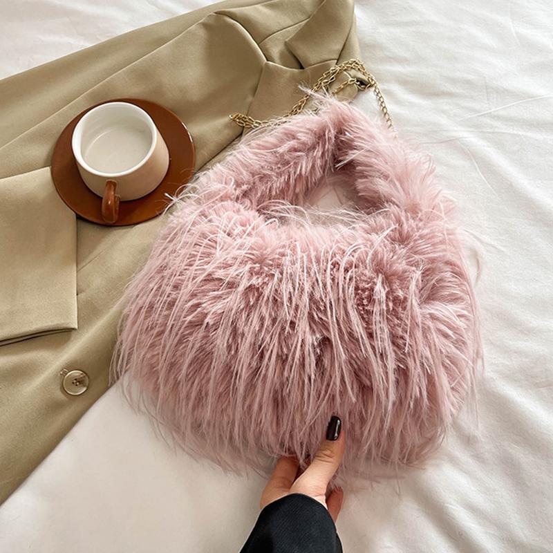 Women Plush Small Purse Soft Luxury Tote Handbag Faux Fur Fluffy Wrist Bags Girls Winter Daily Crossbody Shoulder Bag