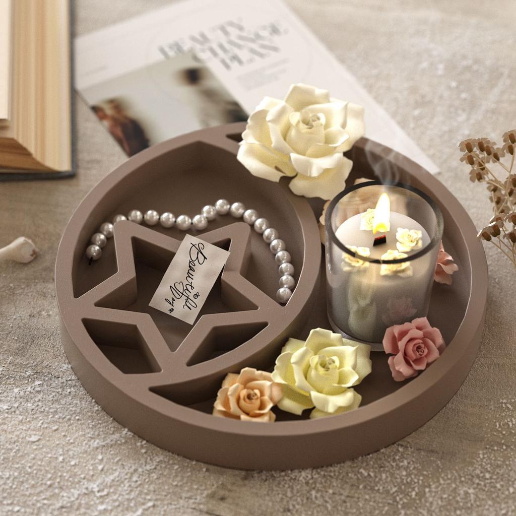 Round Star Moon Tray Dish Storage Box Ornament Silicone Mold DIY Aromatherapy Gypsum Ceramic Mold