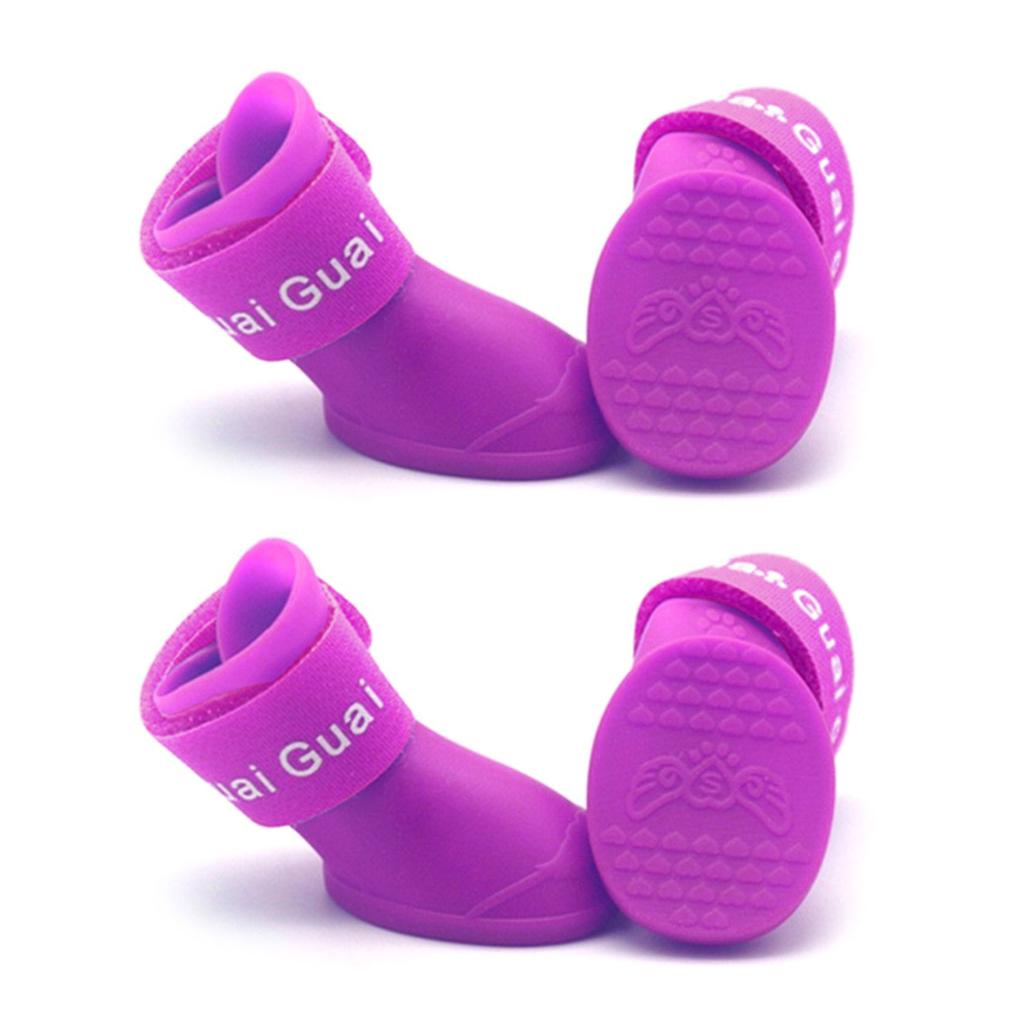 4 Pièces Bottes de Pluie pour Chien Imperméables Chaussures pour Chiot Bottillons en Silicone avec Sangle Réglable Semelles Antidérapantes Chaussures d'Extérieur pour Animaux de Compagnie