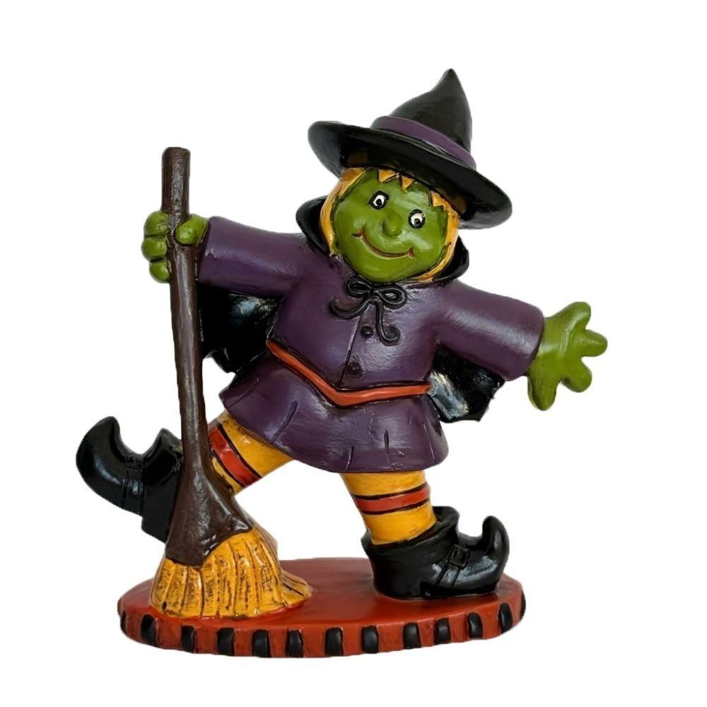 

Resin Halloween Witch Figurine Handicraft Halloween Broom Witch Ornament Children Girls Boys Witch
