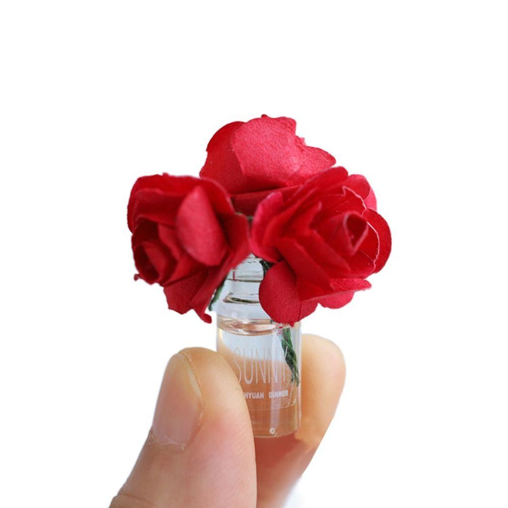 Rose Daisy Dollhouse Flower Vase 1/6 1/8 1/12 Micro Vase Flower Toy Miniature Rose Bouquet