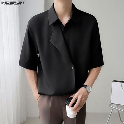 Camicie Casual da Uomo Estive con Collo a Lapel, Maniche Corte, Bottoni, Top
