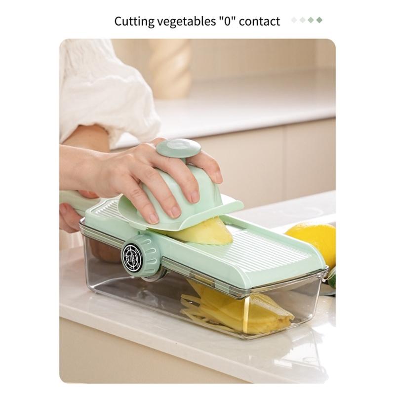 Handheld Kitchen Mandoline Slicer for Vegetables Cheese Manual Onion Cutter Practical Food Cutting Tool with Container
