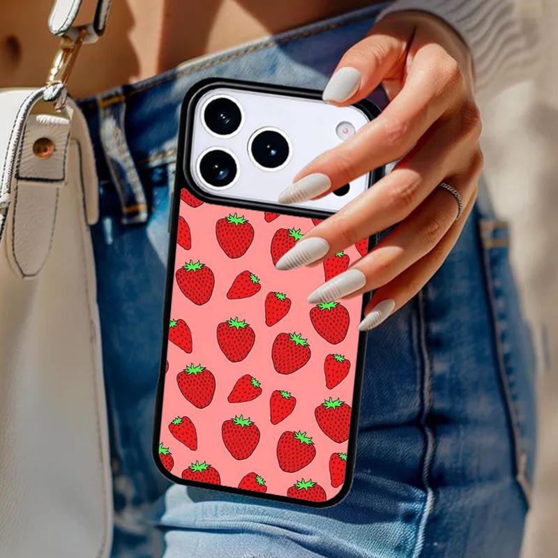 Pink Cherries Cherry Strawberry Phone Case For iPhone 17 Air 14 15 13 12 Max Cover For Apple 16e 11 Pro Max Plus Coque