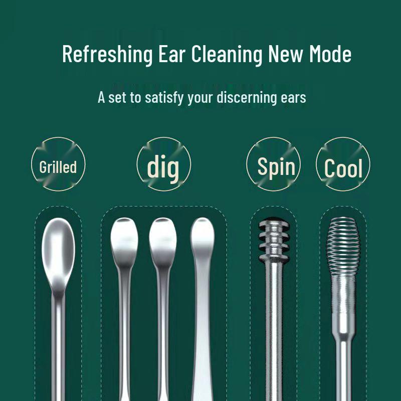 Stainless Steel Spiral Ear Pick Set with Portable Keychain for Adults