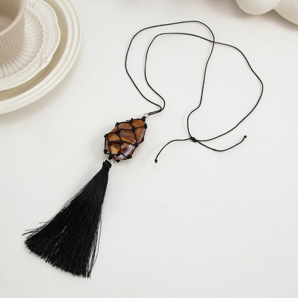 Long Tassel Detail Pendant Necklace Adjustable Length Tassel Waxed Thread Choker  Boho Outfit Match