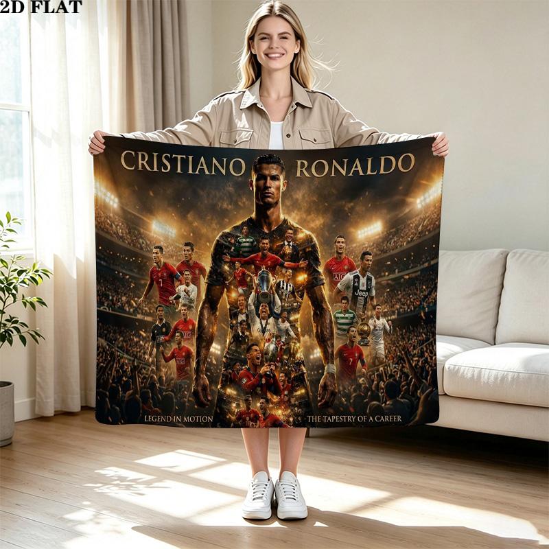 CR7 Print Flannel Blanket High Quality Warm Comfortable Cover for All Seasons Perfect for Gifts Home Decor