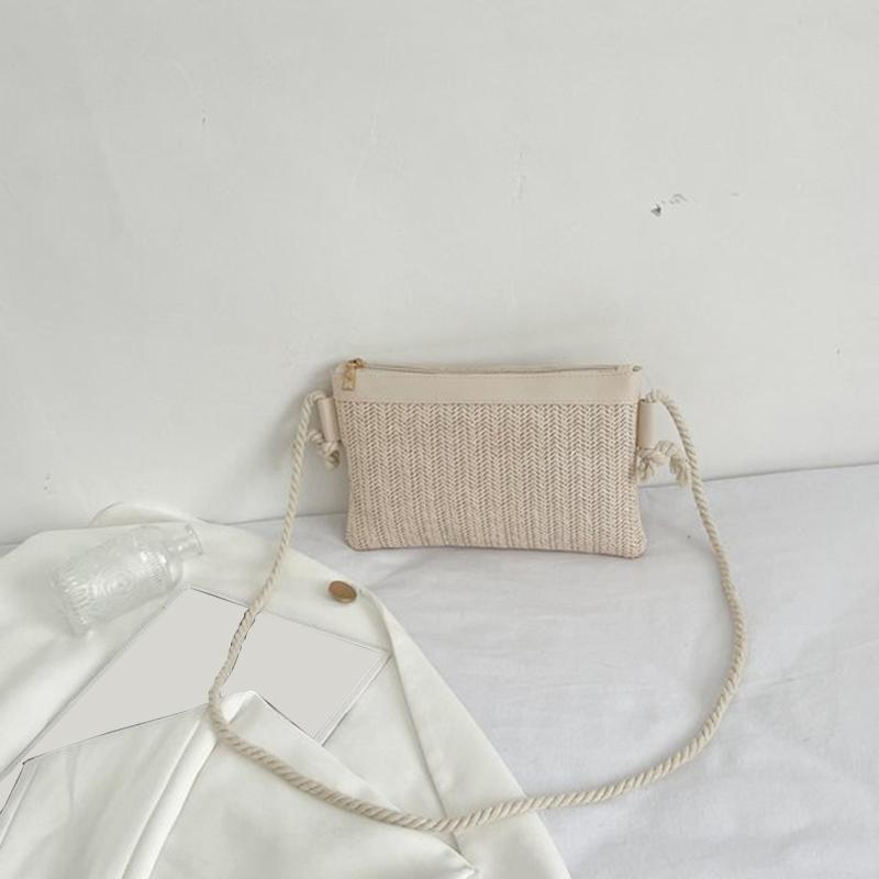 

Women Shoulder Messenger Bags Handmade Rattan Crossbody Handbags Knit Summer Beach Small Purse бежевий