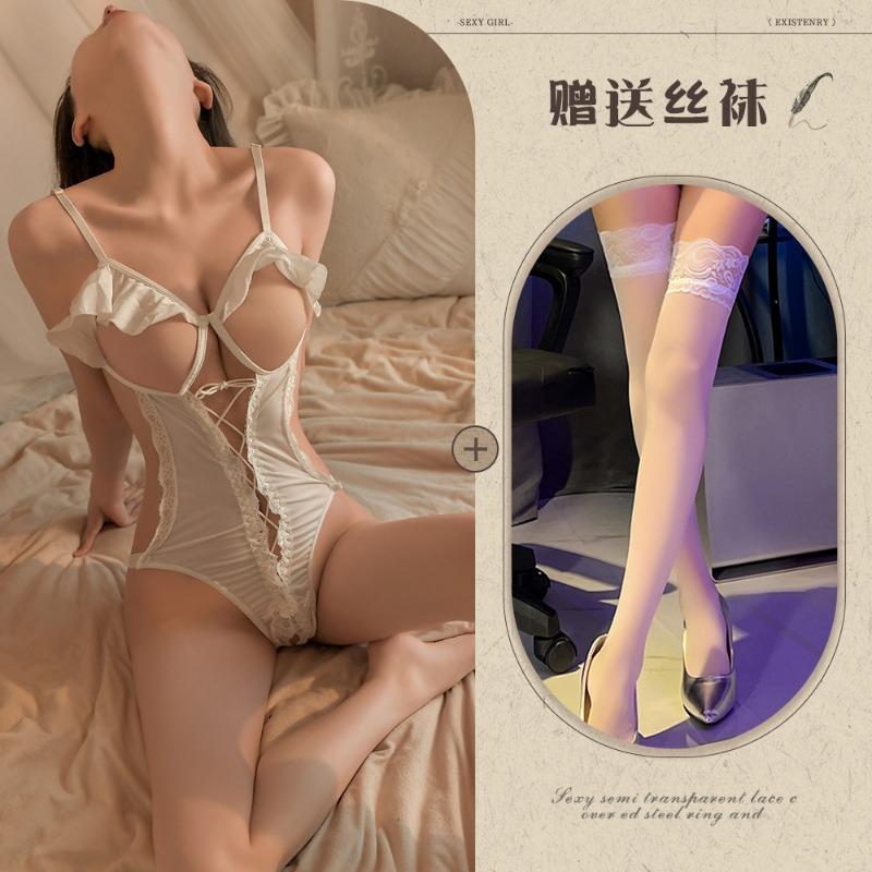 Sexy lingerie sexy suspender lace seduction open onesie women gather perspective uniform hot pure desire