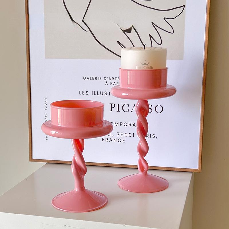 5.9 /7.87 Inch Pink Glass Candle Holders for Big Tealight Wedding Decoration Candlestick Party Candle Holder Candlelight Dinner