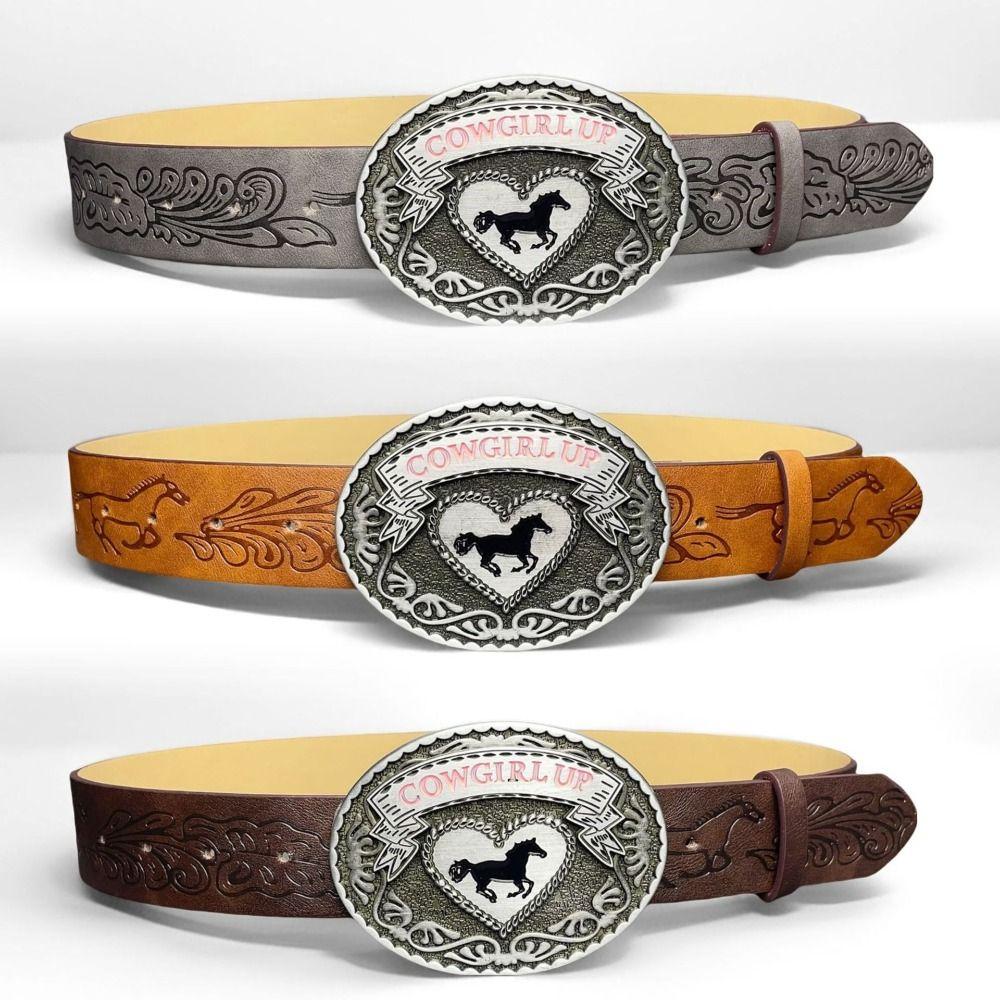 COWGIRL UP Western Cowgirl Belt Luxury Design Heart Horse Buckle Waistband  for Women Spice Girls