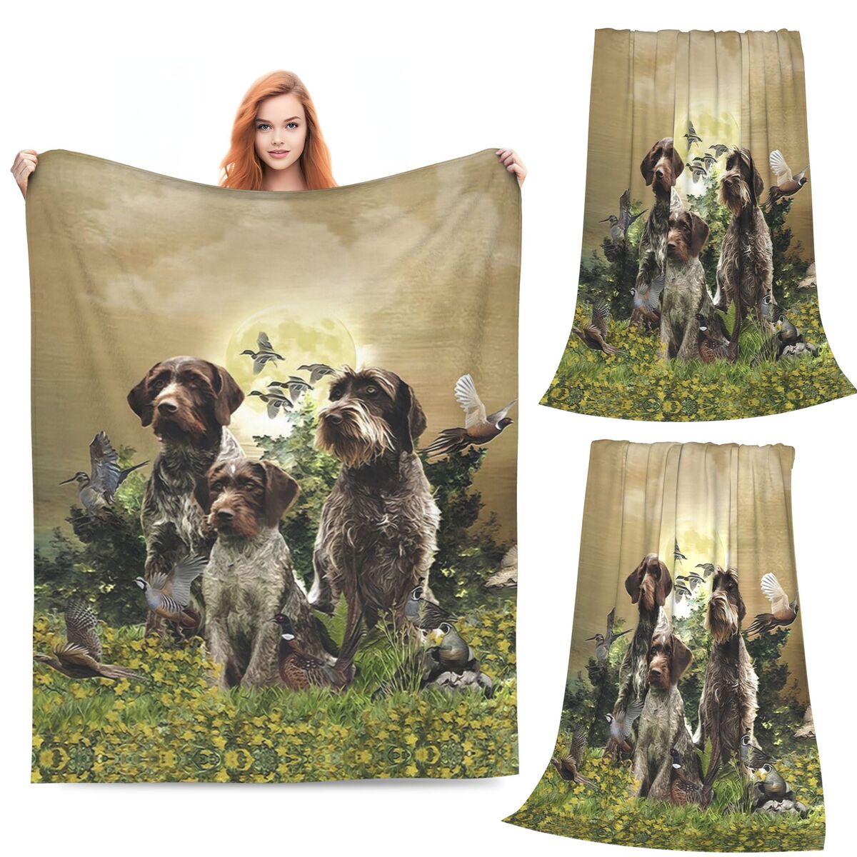 

German Wirehaired Pointers Gundogs Blankets Soft Warm Flannel Throw Blanket Cover for Bed Living room Picnic Travel Home Sofa 80x120cm
