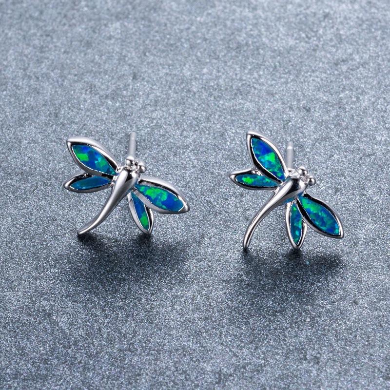 New platinum and blue dragonfly stud earrings cute and sweet animal earrings