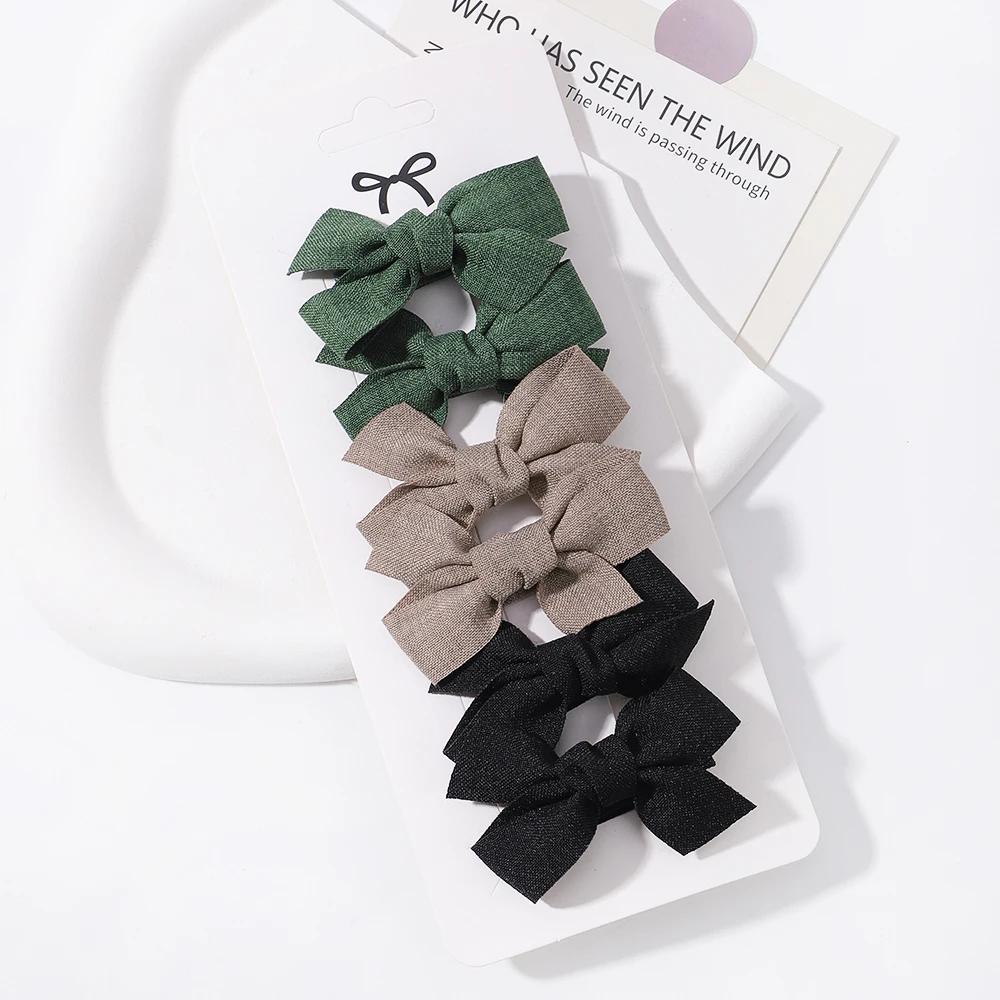 6pcs/set Mini Hair Bows Clip for Girl Fresh Solid Color Bowknot Hair Pins Sweet Child Boutique Handmade Hair Clips Accessories