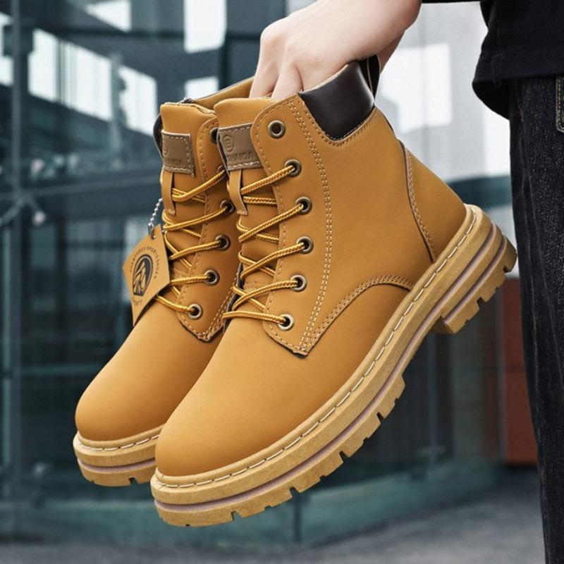 High Quality Men's Leather Boots Fashion Motorcycle Boots Platform Casual High Top Boot Classic Lace Up Ankle Boots Botas Hombre
