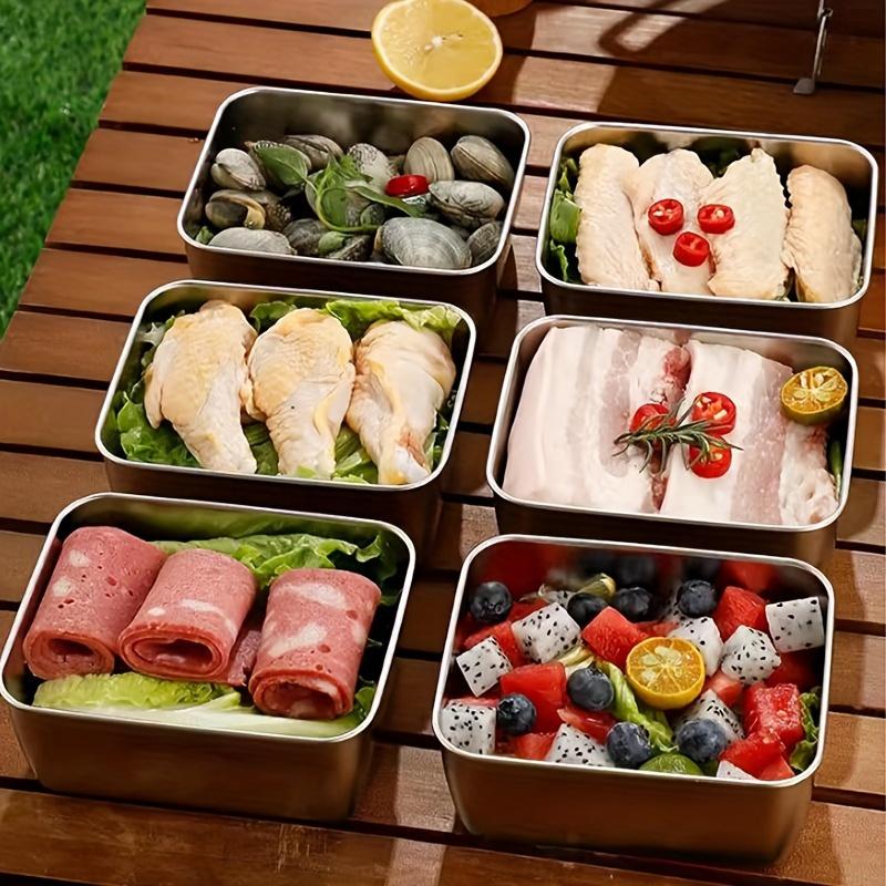 8pcs Fresh-keeping Box Stainless Steel Food Storage Box with Lids Rectangle Sausage Noodles Fruit Box for Camping Picnics School