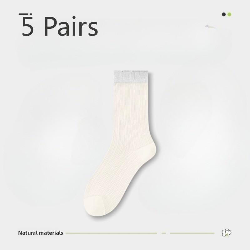 5 Pairs of Women Spring and Summer Ultra Thin Transparent Mesh Breathable Tube Ice Socks