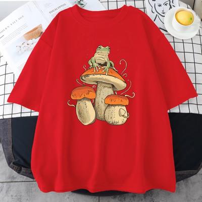 Cottagecore Aesthetic Mushroom Dark Academia Frog Funny T-Shirt Men Casual Oversize Cotton Short Sleeve Street Hip Hop T-Shirts