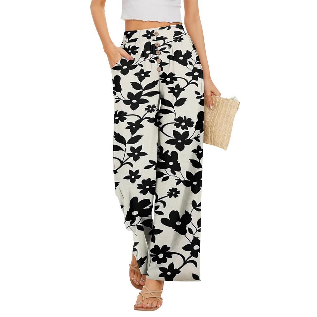 Womens High Waisted Wide Leg Pants Drawstring Palazzo Trousers with Pockets Dot Print Casual Lounge Pant