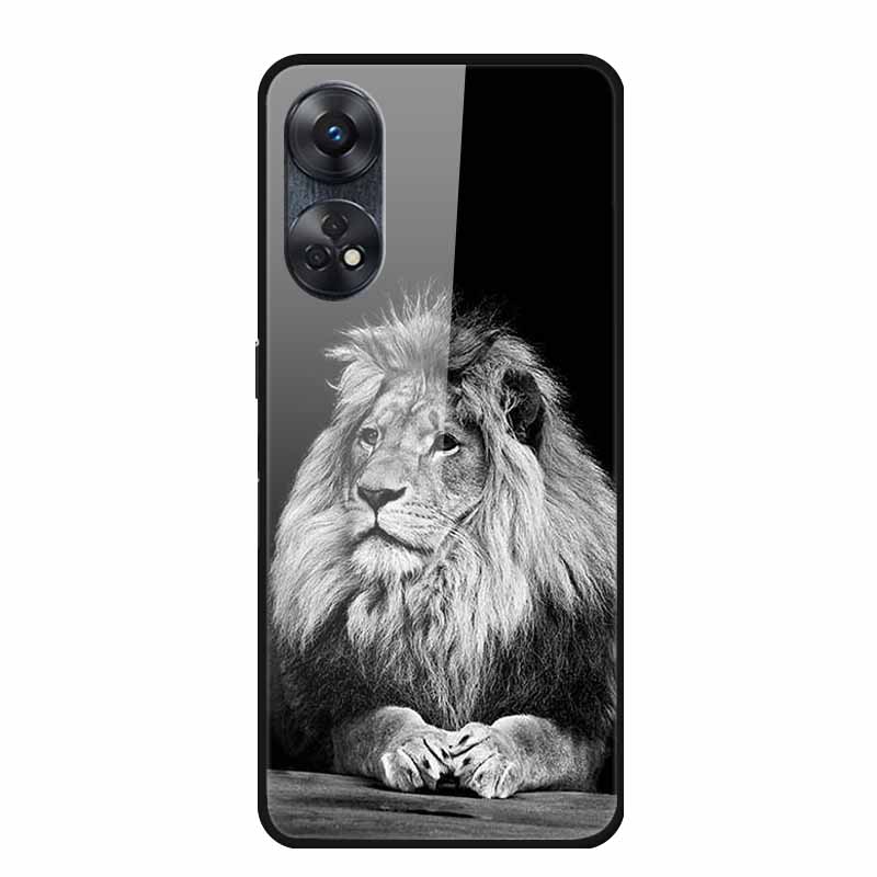 For Oppo Reno8 T 4G Case Luxury Tempered Glass Back Cover Hard Case For Reno8 T 4G 6.43" Capa Funda Animal Vividly Coque Wolf
