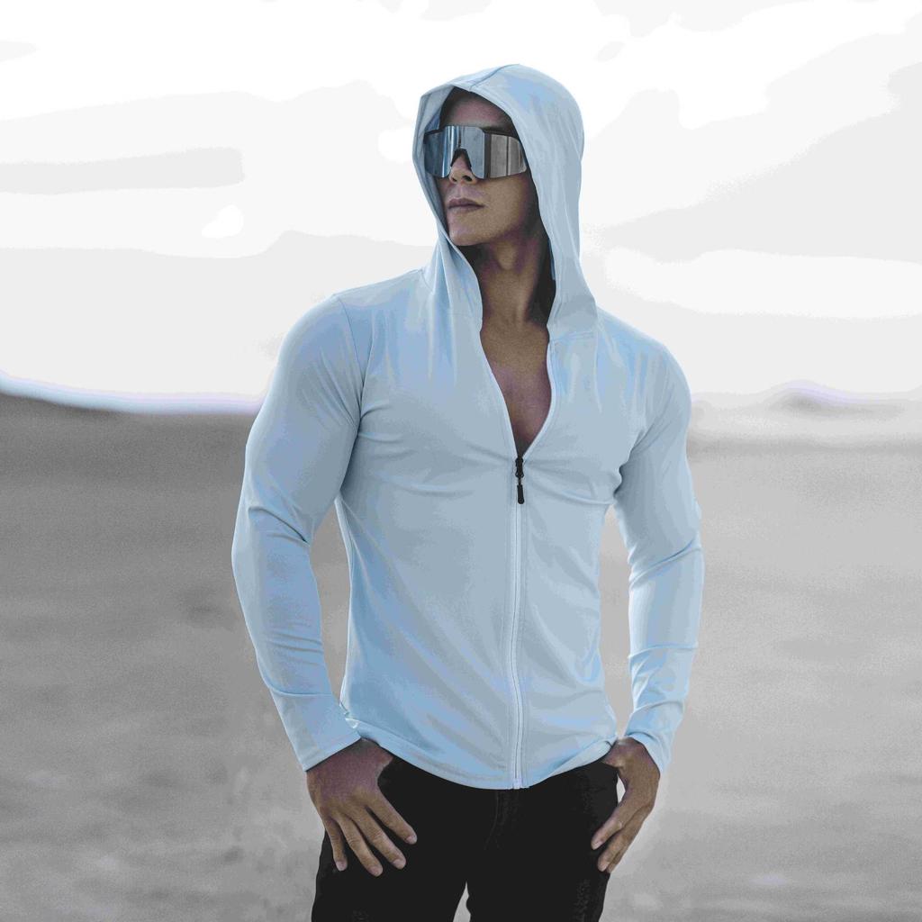 Herren Quick-Dry Ice Silk Kapuzenjacke zum Laufen, Training, Radfahren & Sonnenschutz