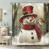 Water-Resistant Snowman and Bird Themed Shower Curtain with 12 Hooks, Machine Washable Non-Woven Graphic Art Bath Decor