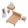 Pack of 5 Plastic Wooden Doll Bedroom Accessory Set With Tiny Wardrobe Vanity Stool And Nightstand For Kids Playhouse