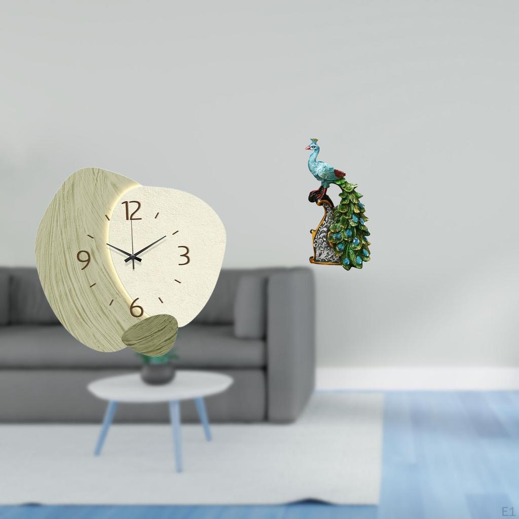 Silent Cartoon Wall Clock Peacock Animal Sculpture Collection Elegant Tabletop Ornament for Kitchen