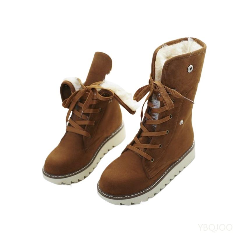 Mid length snow boots for women in autumn winter thickened warm with a simple comfortable lace up daily casual cotton boots
