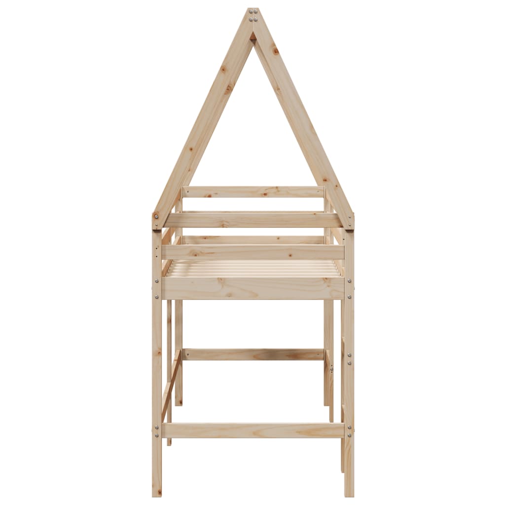High Bed with Ladder and Canopy 80x200 cm Solid Pine Wood