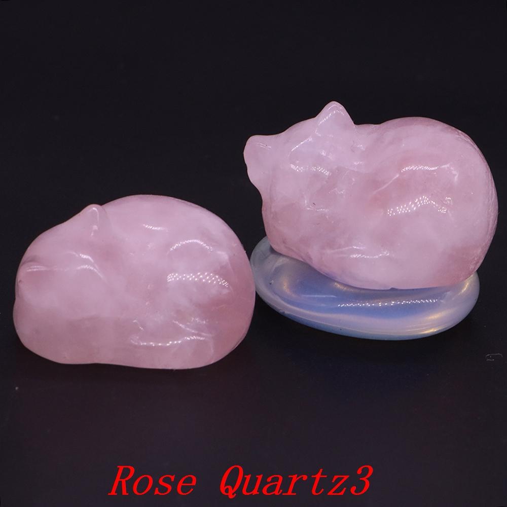 Amethyst Rose Quartz Cute Cat Statue Natural Stone Carved Healing Crystal Animal Figurine Reiki Gemstone Craft Home Decor Gift