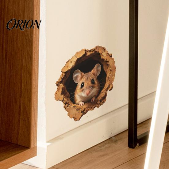 Waterproof Kitchen Backsplash Decor 3D Realistic Mouse Hole Wall Sticker, Cute Rat Burrow Decal, Pet Shop Decorative Stickers Self-Adhesive Removable