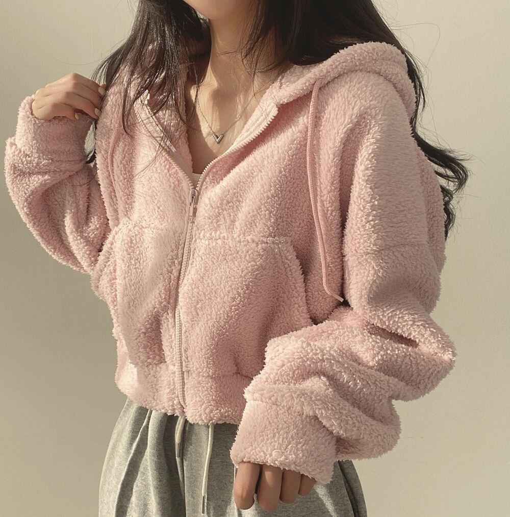 Sherpa Hoodie Women Autumn Winter Thick Warm Plush Jacket Short Zipper Hooded Coat Women