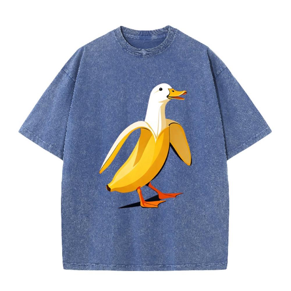 Banana Duck Print Unisex T-Shirt Retro O-Neck Summer Cotton Short Sleeve Tee Casual Loose Streetwear Tops
