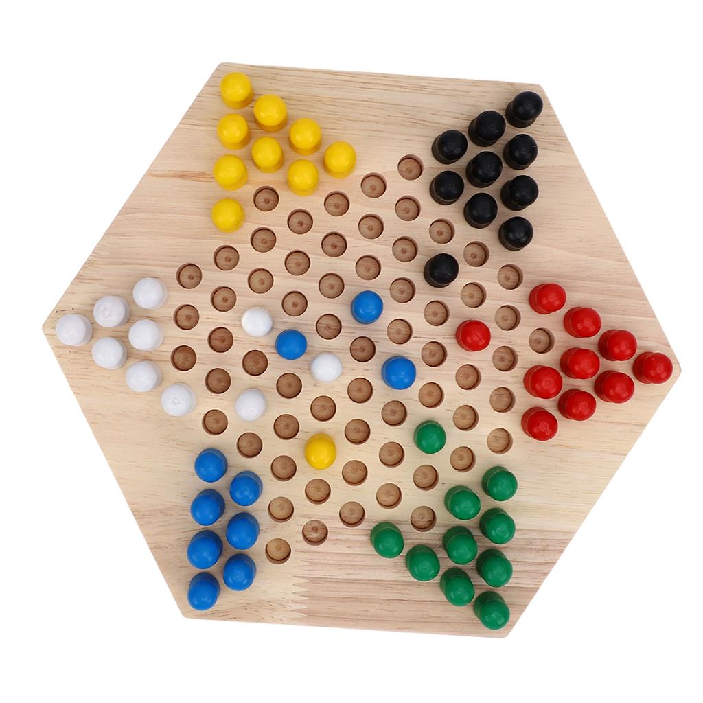 Chinese Checkers Board Game Set 6 Color Pegs Eductaional Wooden Game Board for Adults Kids Logic Training