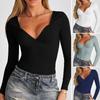 Damen Quadratischer Ausschnitt Tiefes V Langarm Schlankes Crop-Top