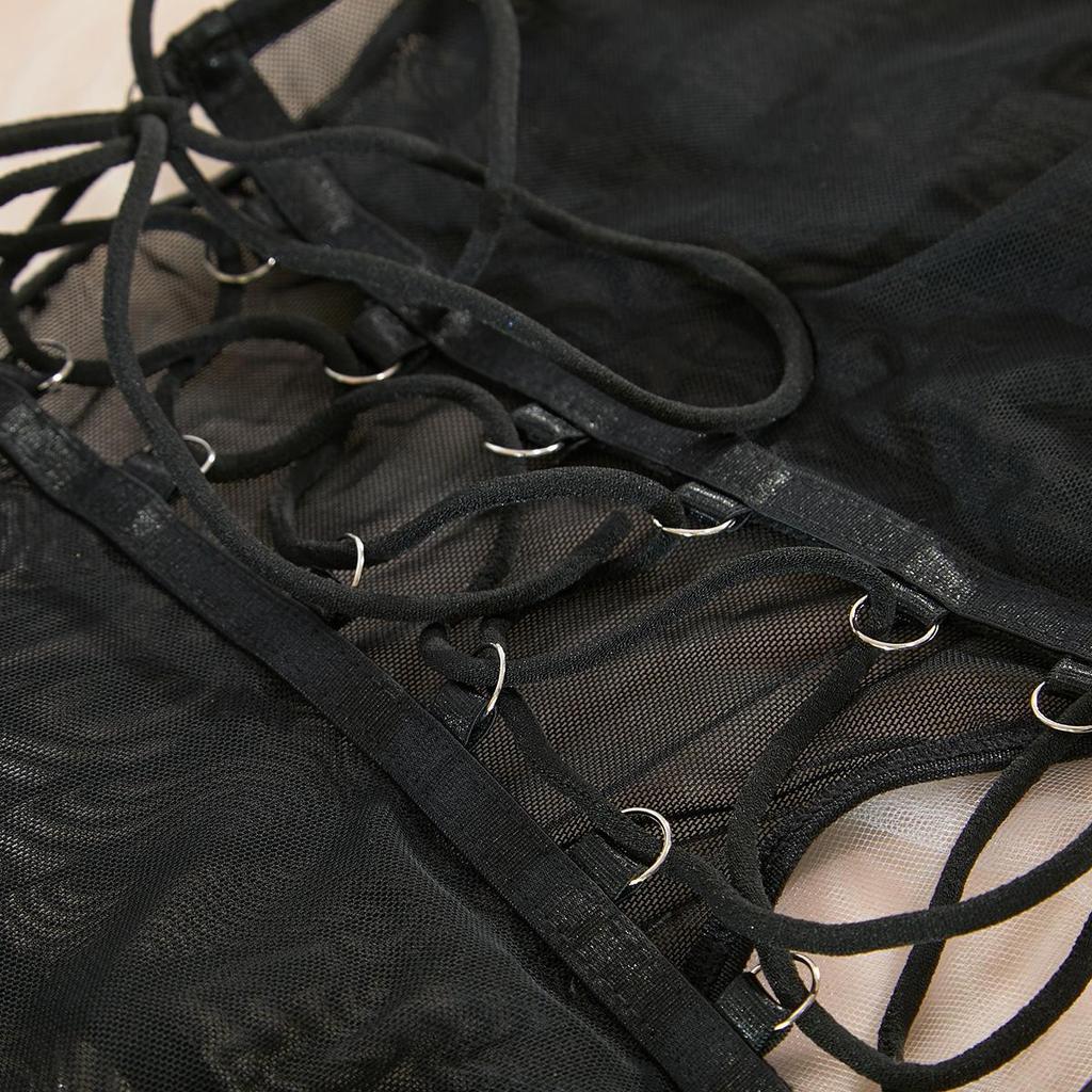 Nou 3 buc/set Lenjerie de corp sexy Perspectivă din plasă Adunare sexy Curea în cruce Lenjerie scobită