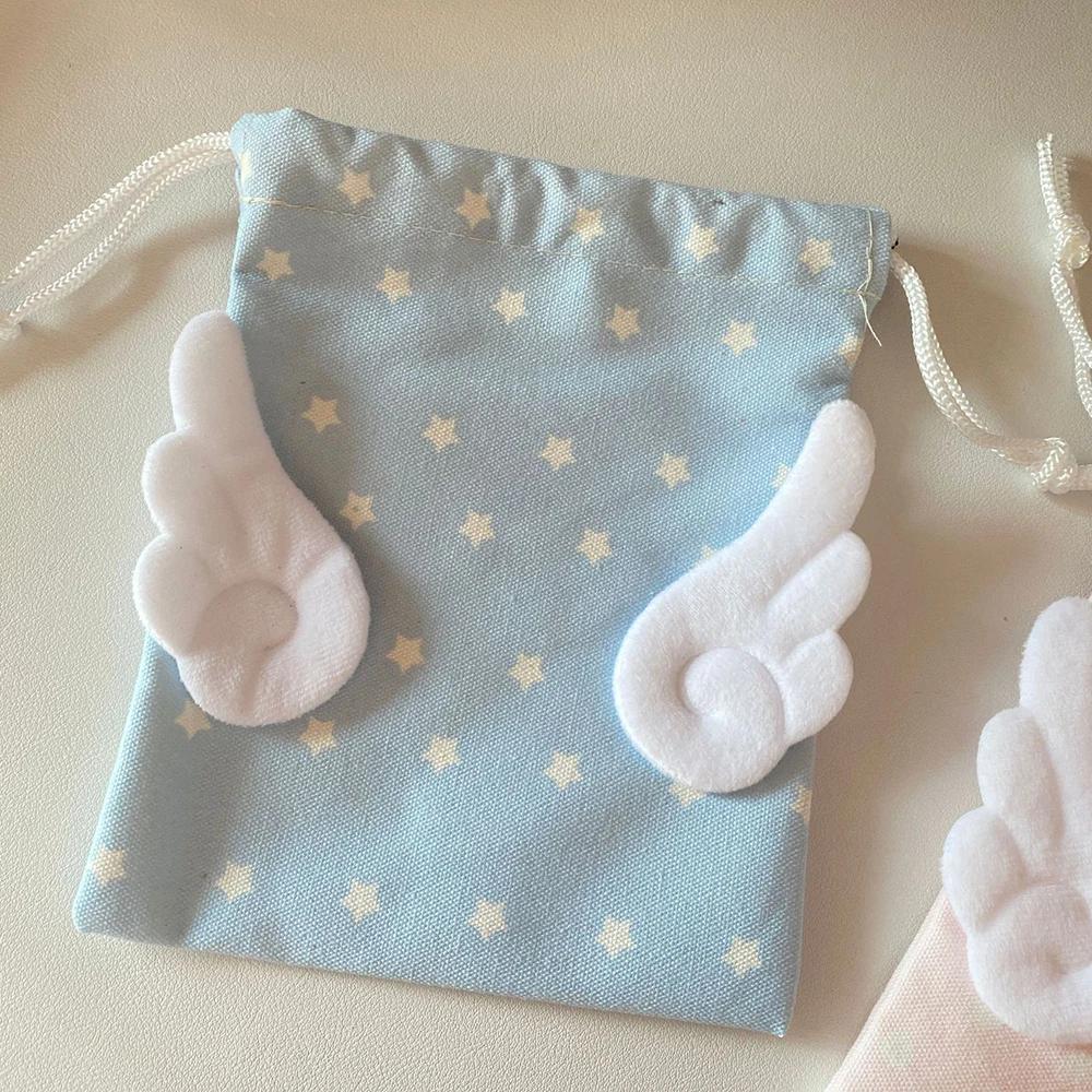 HOT Canvas Angel Wings Stars Makeup Bag INS Drawstring Storage Bag Portable Bundle Pocket Dustproof Storage Bag Organizer Bag
