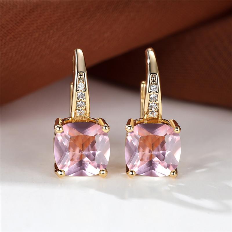 Blue Zircon Square Stone Luxury Crystal Rainbow Hoop Earrings Boho Gold Color Engagement Wedding For Women