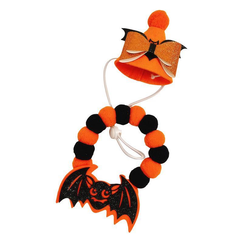 Halloween Cat Accessories Set Quickly Wearing Elastic Adjustable Soft Pet Necklace Dog Cat Collar Pets Holiday Playful Costumes