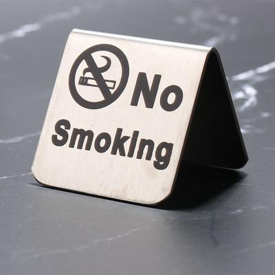 Stainless Steel No Smoking Sign Double-Sided Tabletop Warning Sign Plaque For Restaurant Public Places Hotel Office