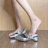 Silver White Side Bow Back Empty Sandals French Thick Heel Square Head Fashion Outer Bag Head Shoes