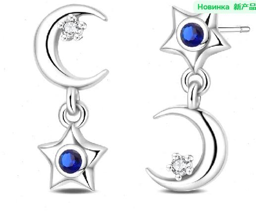 Sterling Silver Crescent Moon and Star Drop Earrings with Cubic Zirconia Accents Hypoallergenic Jewelry for Women and Girls