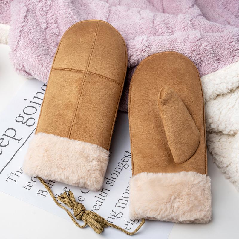 Unisex Autumn/Winter Neck-Hanging Windproof Cycling Mittens, Faux Suede Plush, Warm, Cross-Stitched, Christmas Gloves.